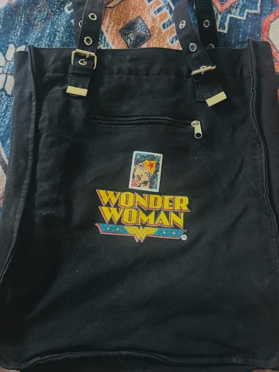DC Comics Handbags - Vintage DC Comics Wonder Woman Black Canvas Tote with Yellow and Red Logo